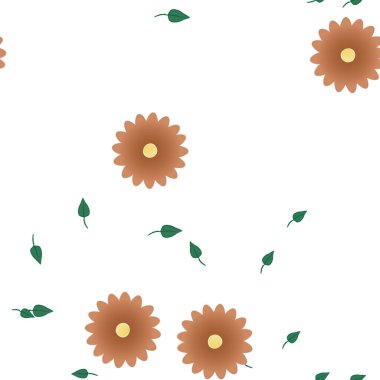 Serbest kompozisyonda yeşil yapraklı çiçekler, vektör illüstrasyonu