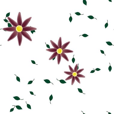 Basit renkli çiçekler ve yeşil yapraklı vektör şablonu