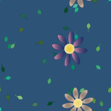 Basit çiçek ve yeşil yapraklı tasarım kompozisyonu, vektör illüstrasyonu