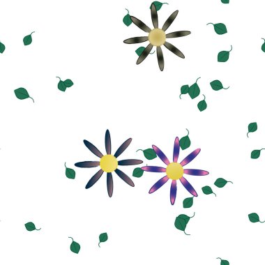 Basit çiçek ve yeşil yapraklı tasarım kompozisyonu, vektör illüstrasyonu