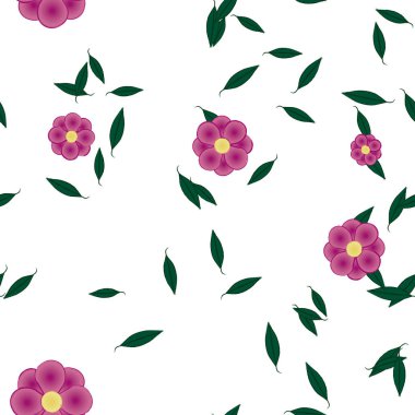 Basit çiçek ve yeşil yapraklı tasarım kompozisyonu, vektör illüstrasyonu