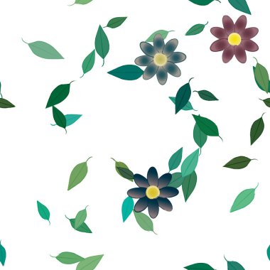 Basit renkli çiçekler ve yeşil yapraklı vektör şablonu