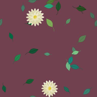 Basit çiçek ve yeşil yapraklı tasarım kompozisyonu, vektör illüstrasyonu