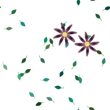 Serbest kompozisyonda yeşil yapraklı çiçekler, vektör illüstrasyonu