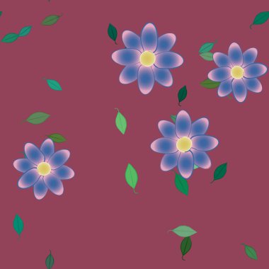 Basit renkli çiçekler ve yeşil yapraklı vektör şablonu