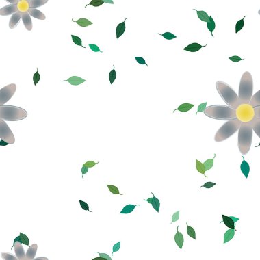 Serbest kompozisyonda yeşil yapraklı çiçekler, vektör illüstrasyonu