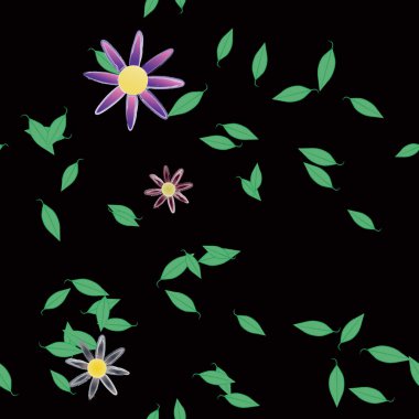 Serbest kompozisyonda yeşil yapraklı çiçekler, vektör illüstrasyonu