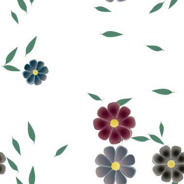 Serbest kompozisyonda yeşil yapraklı çiçekler, vektör illüstrasyonu