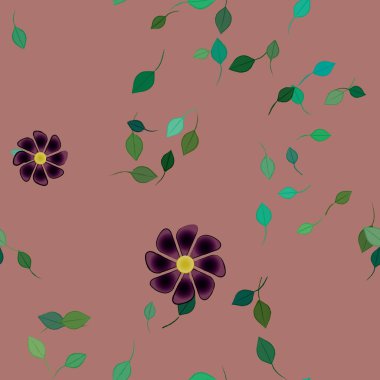 Basit çiçek ve yeşil yapraklı tasarım kompozisyonu, vektör illüstrasyonu