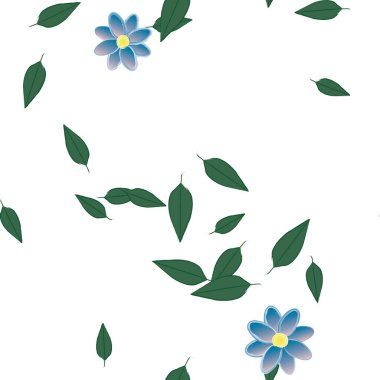 Serbest kompozisyonda yeşil yapraklı çiçekler, vektör illüstrasyonu