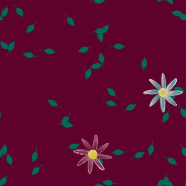 Basit çiçek ve yeşil yapraklı tasarım kompozisyonu, vektör illüstrasyonu