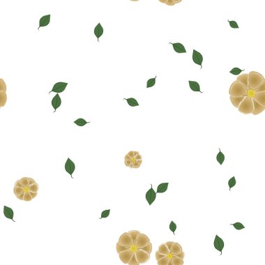 Basit renkli çiçekleri ve arka planda yeşil yaprakları olan güzel kompozisyon, vektör illüstrasyonu