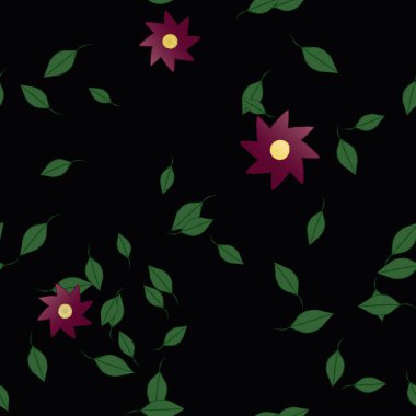 Serbest kompozisyonda yeşil yapraklı çiçekler, vektör illüstrasyonu