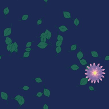 basit renkli çiçekleri olan serbest kompozisyon ve duvar kağıdı için yeşil yapraklar, vektör illüstrasyonu