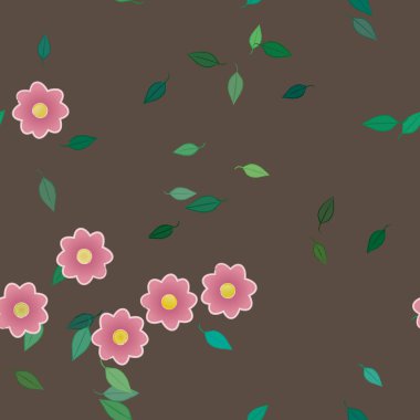 Basit renkli çiçekler ve yeşil yapraklı vektör şablonu