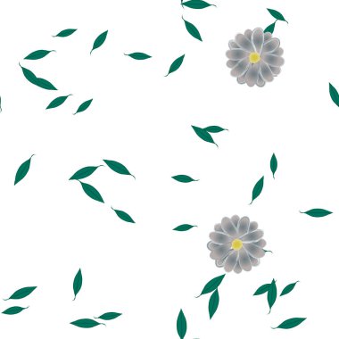 Basit çiçek ve yeşil yapraklı tasarım kompozisyonu, vektör illüstrasyonu