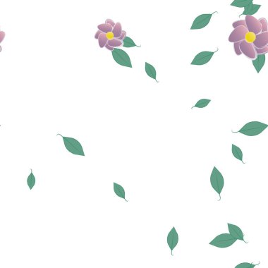 Serbest kompozisyonda yeşil yapraklı çiçekler, vektör illüstrasyonu