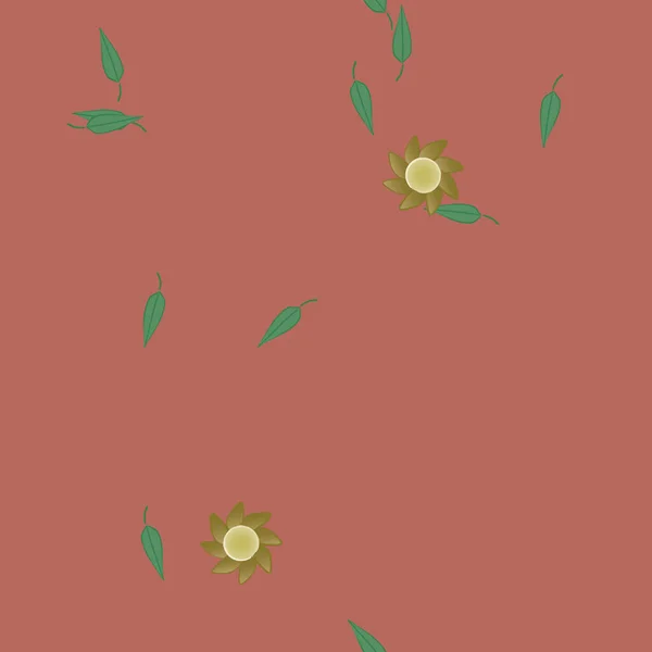 Plantilla Vector Con Flores Coloridas Simples Hojas Verdes — Archivo Imágenes Vectoriales