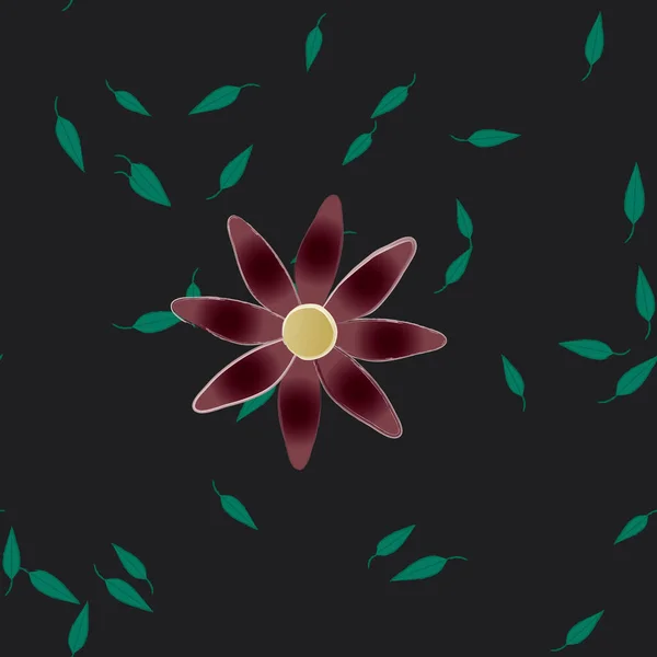 Flores Con Hojas Verdes Composición Libre Ilustración Vectorial — Vector de stock