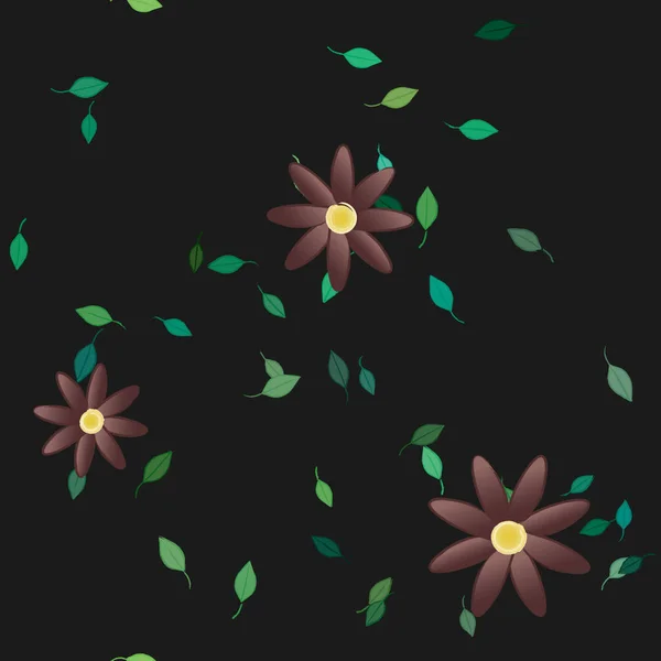 Composição Bonita Com Flores Coloridas Simples Folhas Verdes Fundo Ilustração —  Vetores de Stock