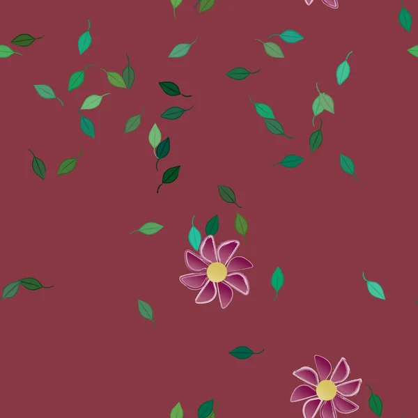 Composición Diseño Con Flores Simples Hojas Verdes Ilustración Vectorial — Vector de stock