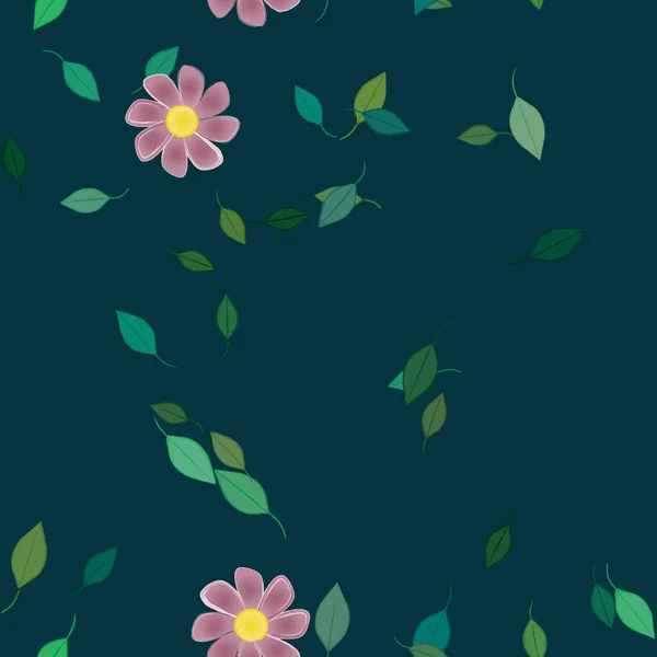 Composition Design Avec Fleurs Simples Feuilles Vertes Illustration Vectorielle — Image vectorielle