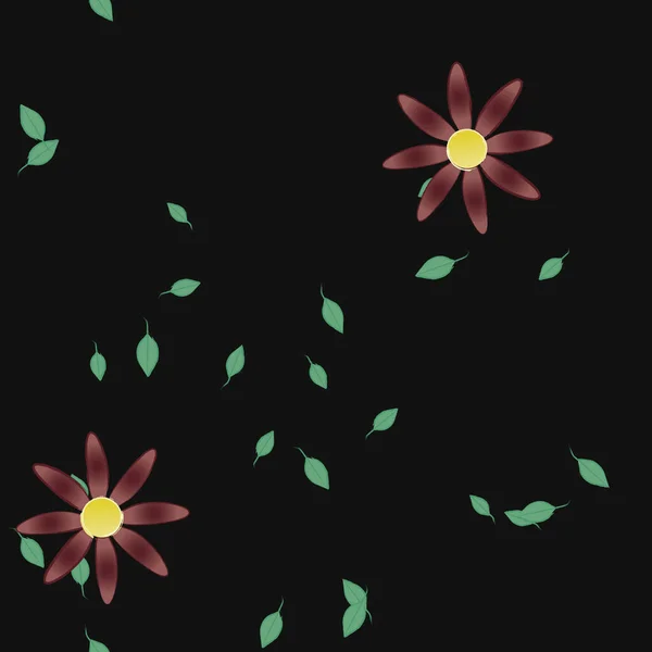 Composición Diseño Con Flores Simples Hojas Verdes Ilustración Vectorial — Vector de stock