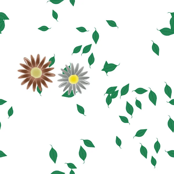 Fleurs Simples Avec Des Feuilles Vertes Composition Libre Illustration Vectorielle — Image vectorielle