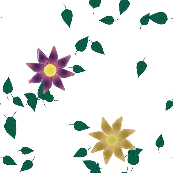 Composição Design Com Flores Simples Folhas Verdes Ilustração Vetorial — Vetor de Stock