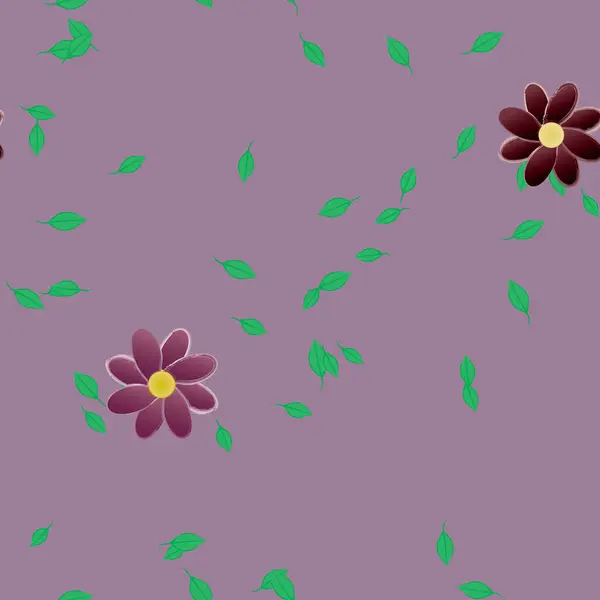 Composição Bonita Com Flores Coloridas Simples Folhas Verdes Fundo Ilustração — Vetor de Stock