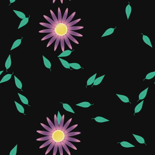 Fleurs Simples Avec Des Feuilles Vertes Composition Libre Illustration Vectorielle — Image vectorielle