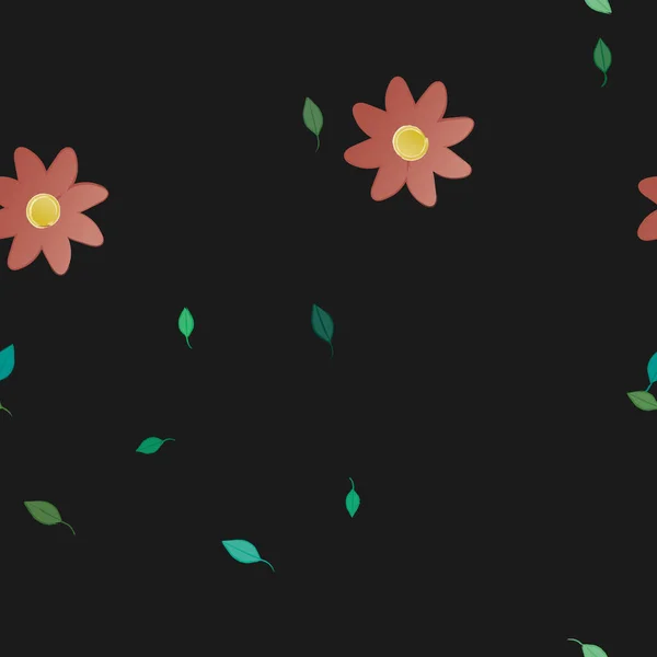 Flores Simples Con Hojas Verdes Composición Libre Ilustración Vectorial — Vector de stock