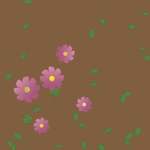 Enkla Blommor Med Gröna Blad Fri Sammansättning Vektor Illustration — Stock vektor