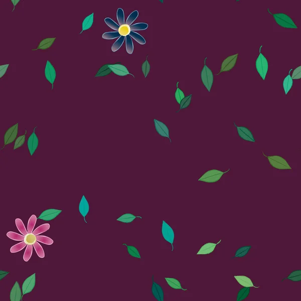 Mooie Compositie Met Eenvoudige Gekleurde Bloemen Groene Bladeren Achtergrond Vector — Stockvector