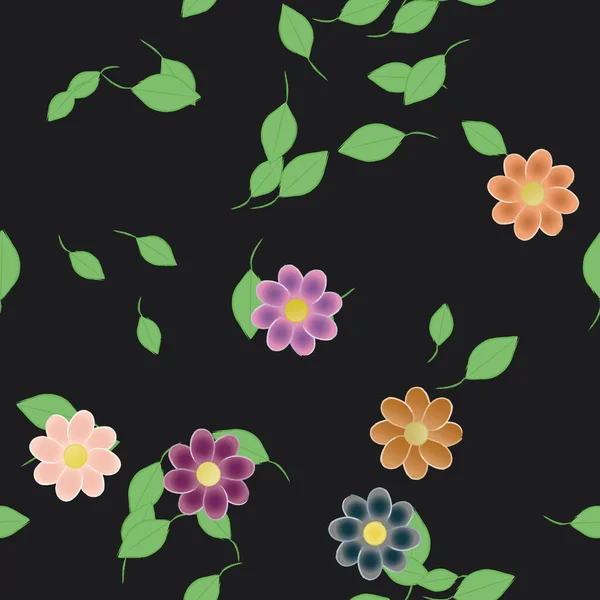 Composición Diseño Con Flores Simples Hojas Verdes Ilustración Vectorial — Archivo Imágenes Vectoriales