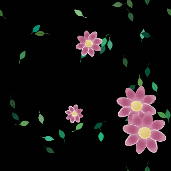 Flores Simples Con Hojas Verdes Composición Libre Ilustración Vectorial — Vector de stock