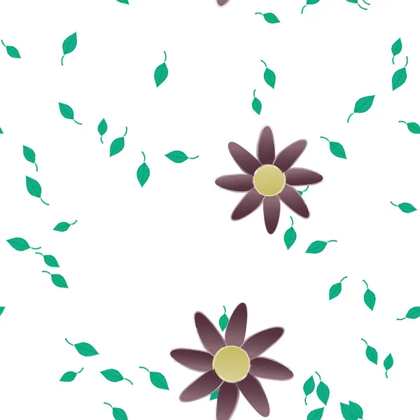 Flores Simples Con Hojas Verdes Composición Libre Ilustración Vectorial — Vector de stock