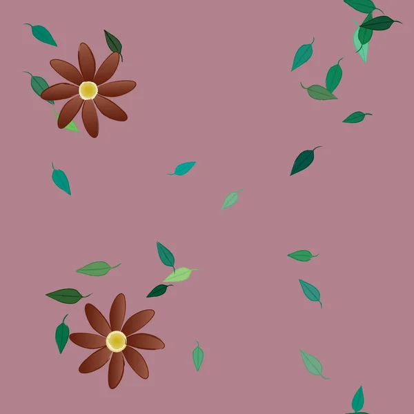 Composição Livre Com Flores Coloridas Simples Folhas Verdes Para Papel — Vetor de Stock