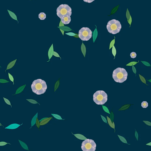 Flores Con Hojas Verdes Composición Libre Ilustración Vectorial — Archivo Imágenes Vectoriales