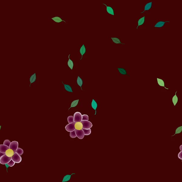 Vakker Sammensetning Med Enkle Fargede Blomster Grønne Blader Bakgrunnen Vektorillustrasjon – stockvektor