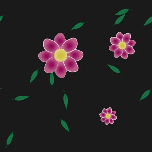 Composition Design Avec Fleurs Simples Feuilles Vertes Illustration Vectorielle — Image vectorielle