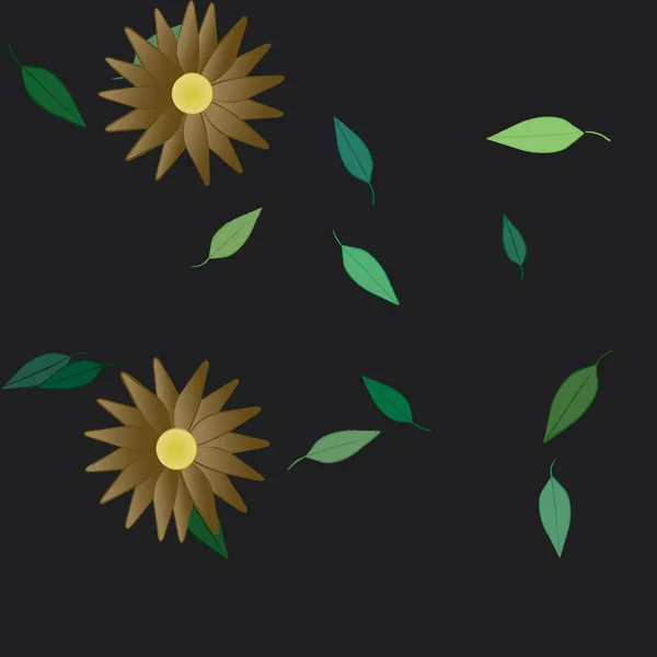 Fleurs Simples Avec Des Feuilles Vertes Composition Libre Illustration Vectorielle — Image vectorielle