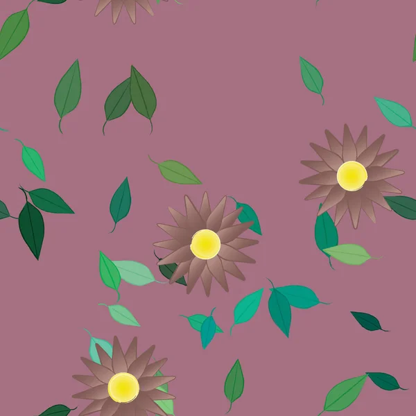 Flores Simples Con Hojas Verdes Composición Libre Ilustración Vectorial — Vector de stock