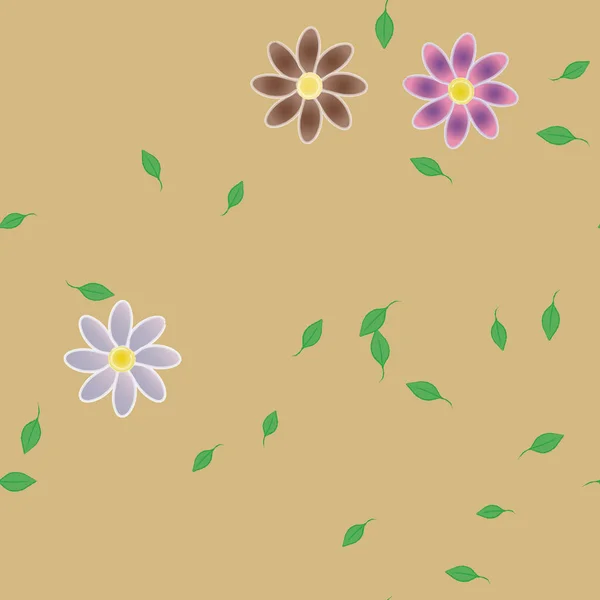 Composición Diseño Con Flores Simples Hojas Verdes Ilustración Vectorial — Vector de stock