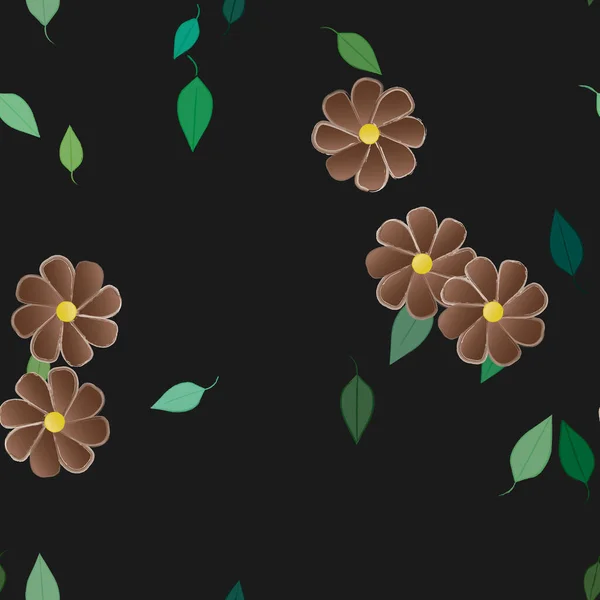 Design Sammansättning Med Enkla Blommor Och Gröna Blad Vektor Illustration — Stock vektor