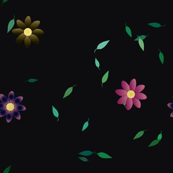 Composición Libre Con Flores Colores Simples Hojas Verdes Para Papel — Vector de stock