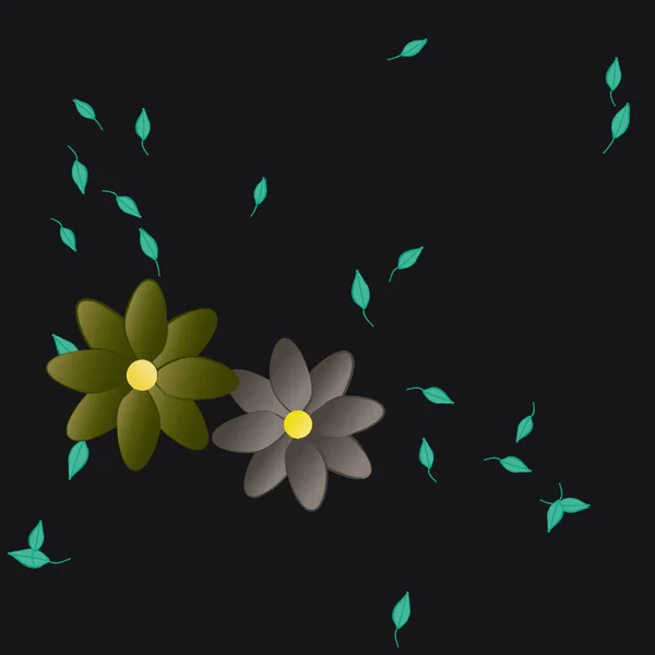 Composição Design Com Flores Simples Folhas Verdes Ilustração Vetorial — Vetor de Stock