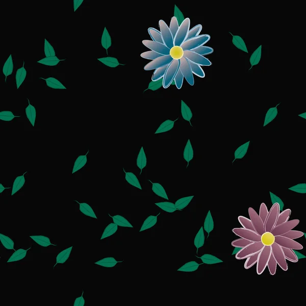 Enkle Blomster Med Grønne Blader Fri Sammensetning Vektorillustrasjon – stockvektor