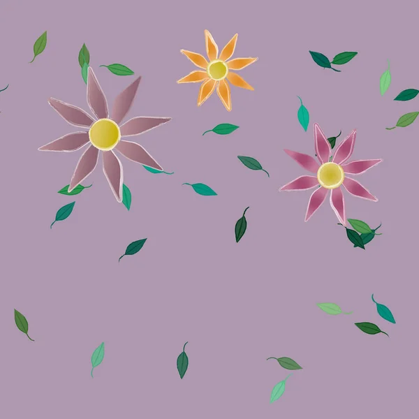 Flores Simples Con Hojas Verdes Composición Libre Ilustración Vectorial — Vector de stock