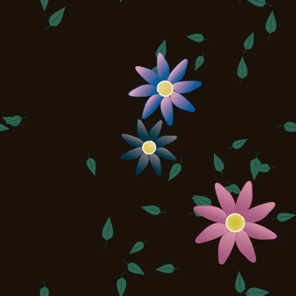 Composición Diseño Con Flores Simples Hojas Verdes Ilustración Vectorial — Archivo Imágenes Vectoriales